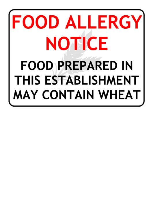 Wheat Warning Sign Template Printable pdf