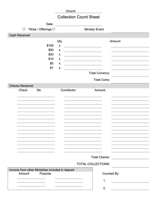 Collection Count Sheet Printable pdf