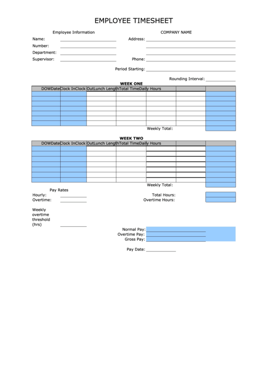 Biweekly Quartet Hours Rounded Up Employee Timesheet Template Printable pdf