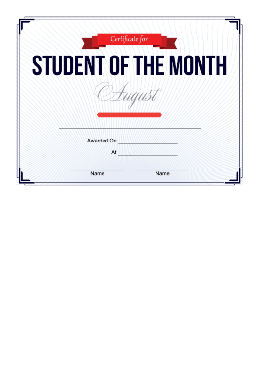 Student Of The Month August Printable pdf