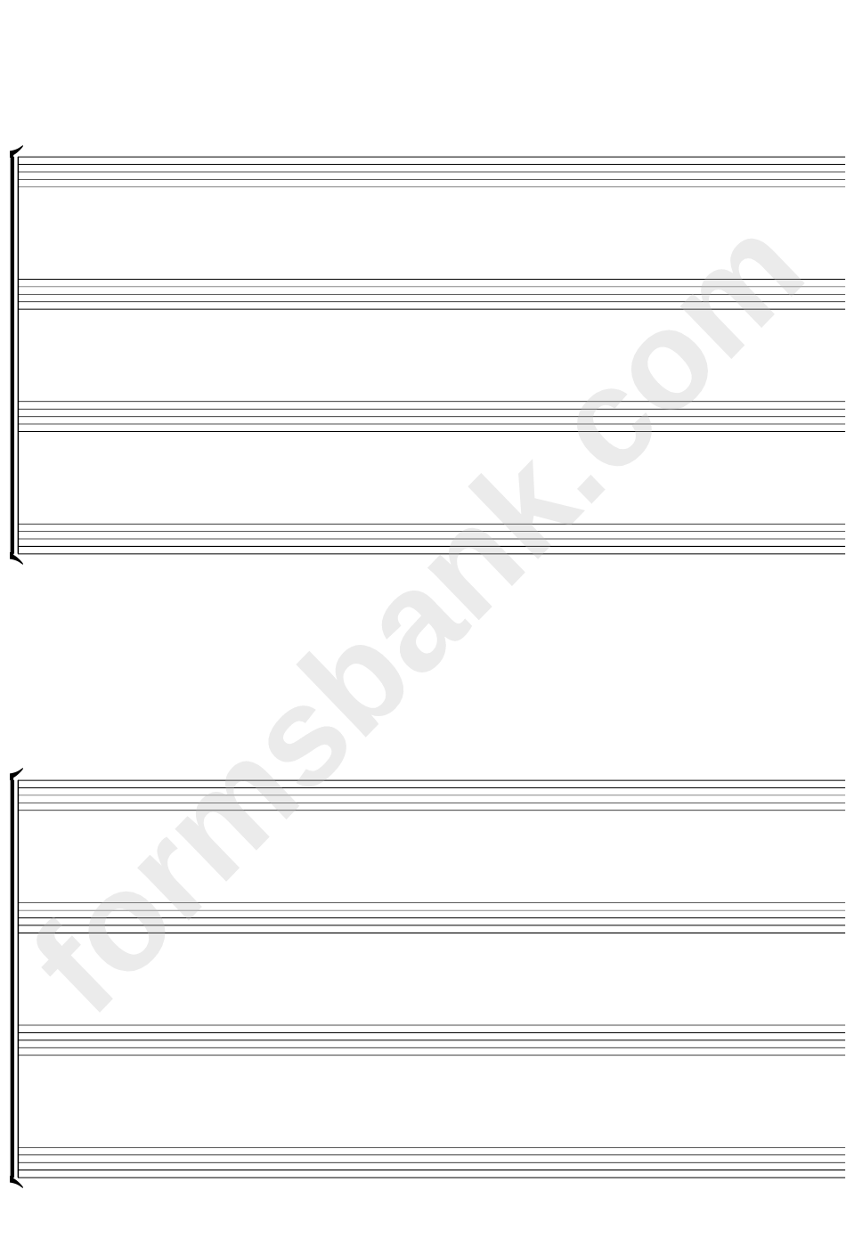 2-Stave, Quartet Format (Space For Text), Blank Clefs (A4 Portrait) Blank Sheet Music