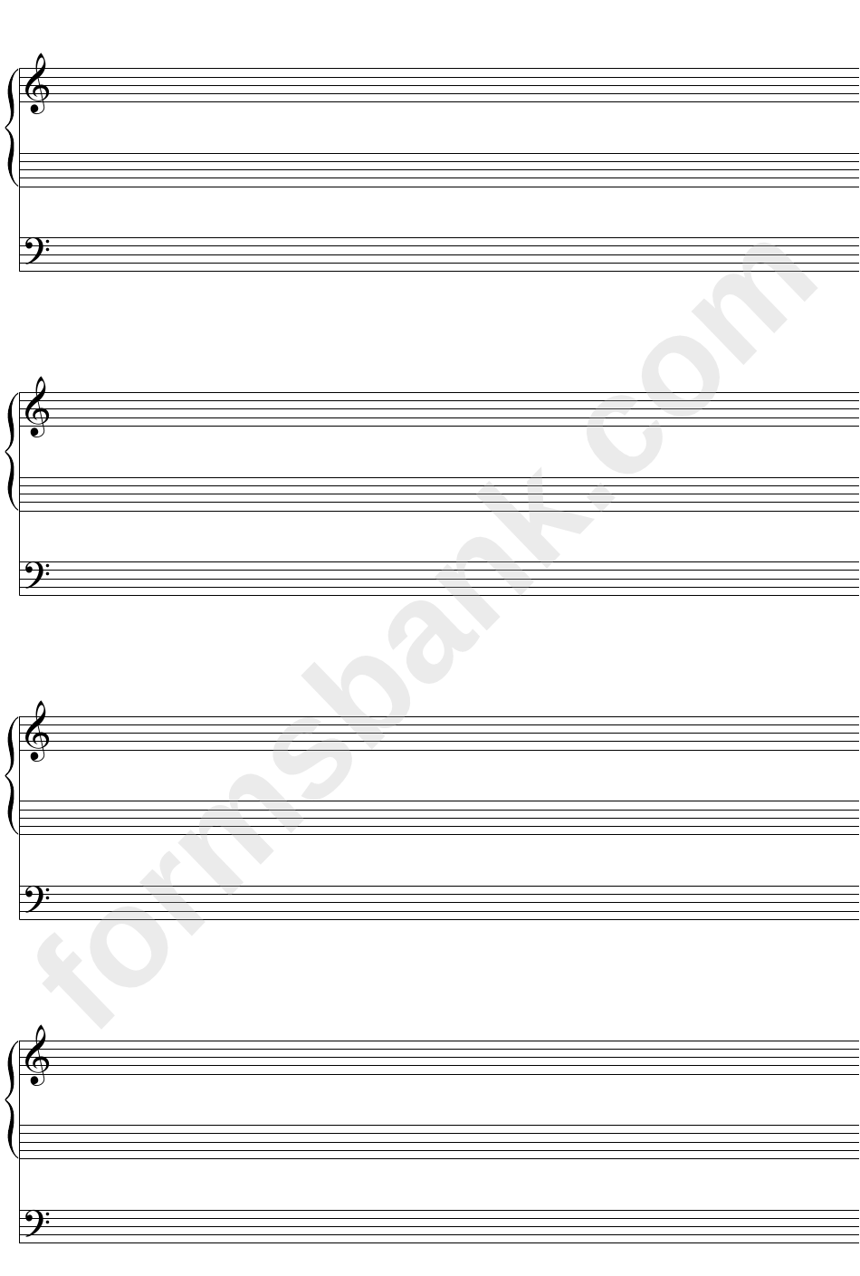 4-Stave Organ With Pedal, Treble Clef, Blank Clef, Bass Clef (A4 Portrait) Blank Sheet Music