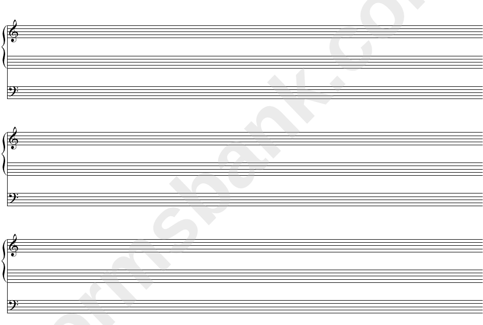 3-Stave Organ With Pedal, Treble Clef, Blank Clef, Bass Clef (A4 Landscape) Blank Sheet Music