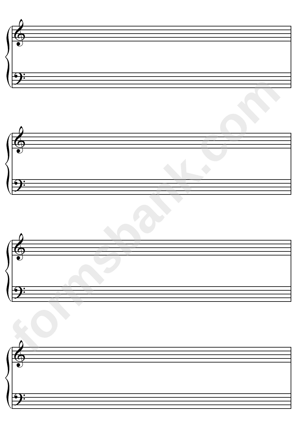 4-Stave Keyboard With Treble And Bass Clef To One Page (A4 Portrait) Blank Sheet Music