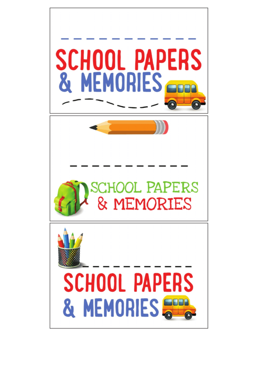 School Papers And Memories Labels Template Printable pdf