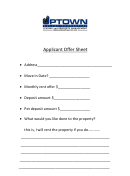 Applicant Tenant Offer Sheet
