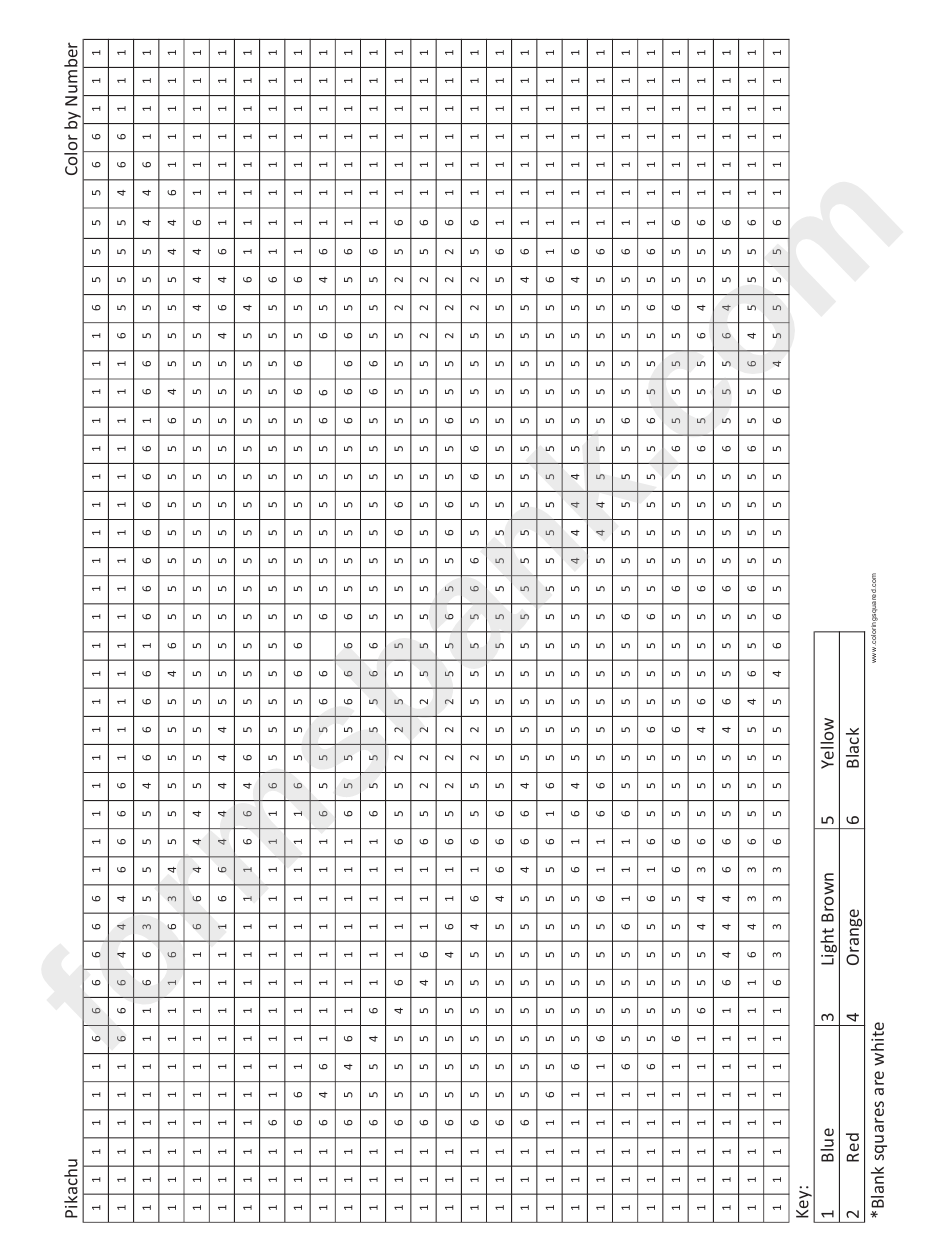Pikachu Coloring By Number Sheet Printable Pdf Download Pikachu Coloring By Number Sheet Printable Pdf Download