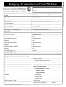 Emergency Information Form For Children With Autism Form - American Academy Of Pediatrics Printable pdf