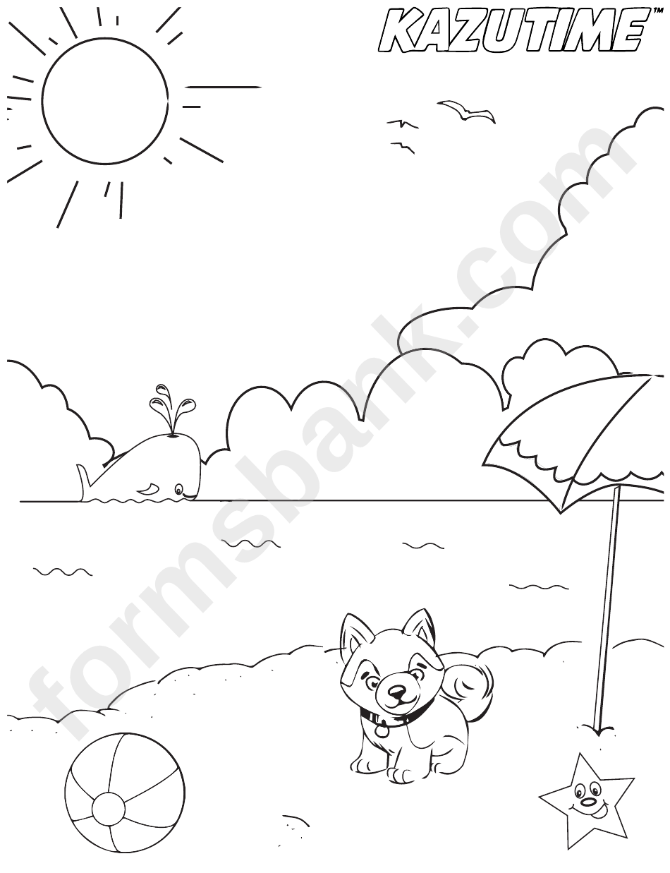 Dog On The Beach Coloring Sheet