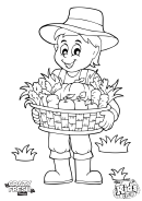 Small Boy With Fruit Coloring Sheet