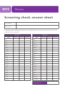 Phonics Screening Check: Answer Sheet - 2015 Printable pdf
