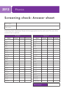 Phonics Screening Check: Answer Sheet - 2013