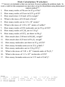 Mole Calculations Worksheet With Answer Key