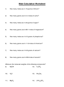 Mole Calculation Worksheet Printable pdf