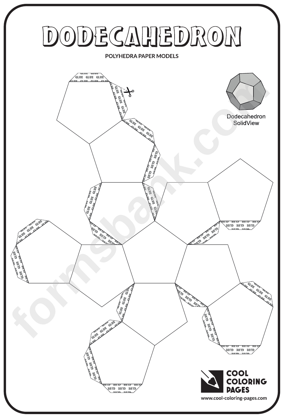 Dodecahedron Template And Coloring Sheet printable pdf download