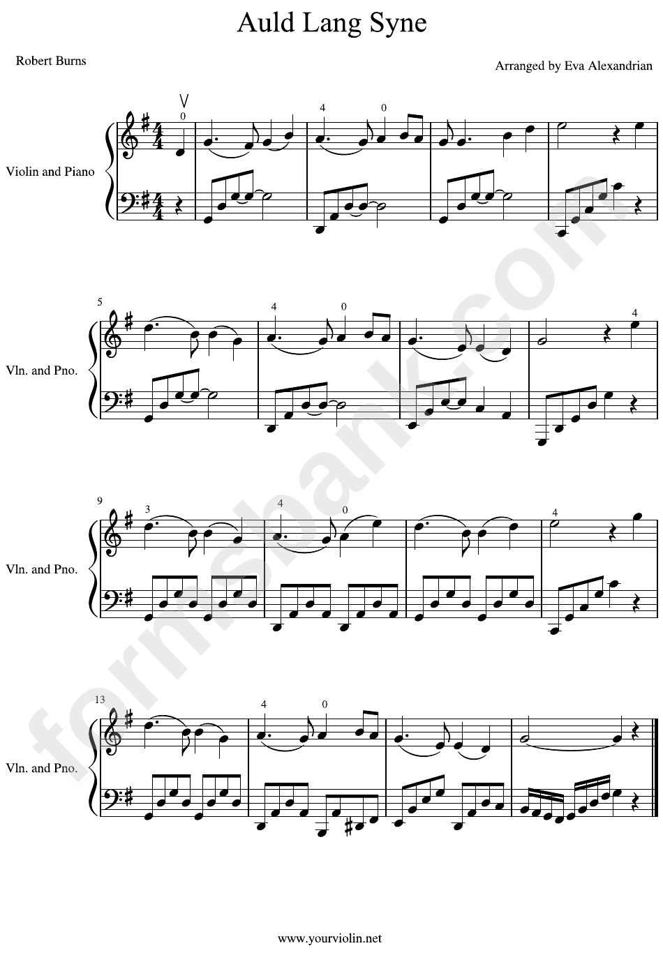 Auld Lang Syne - Violin And Piano Sheet Music