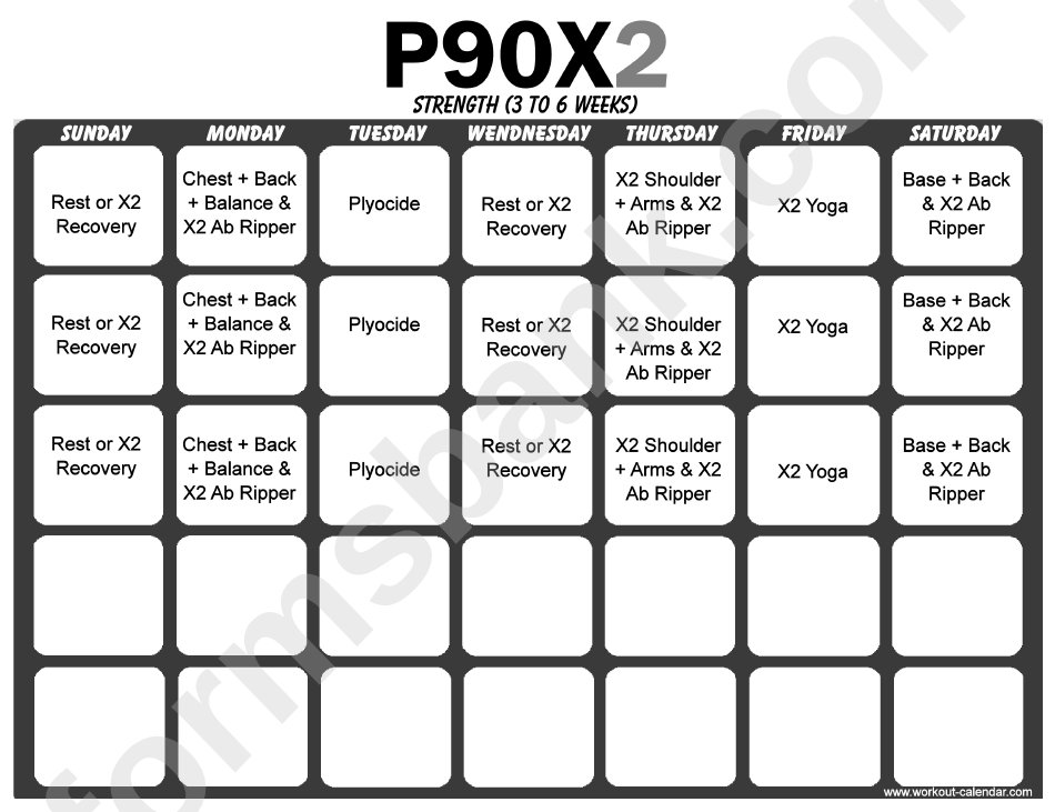 Strenght P90x2 Workout Schedule Template