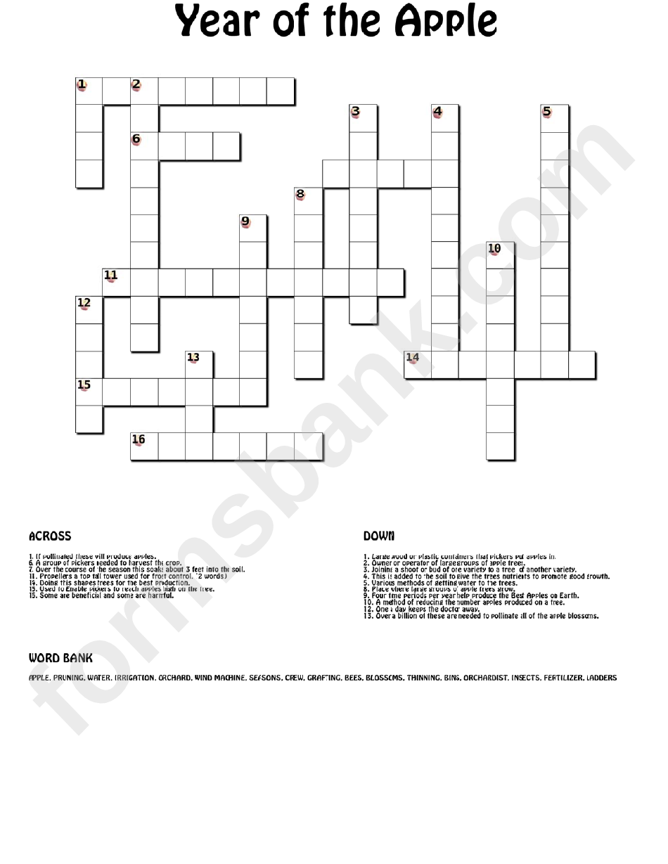 Year Of The Apple Crossword Puzzle Template