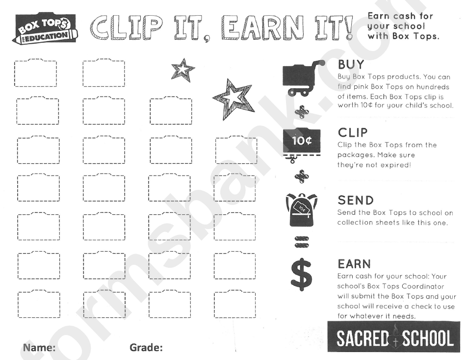 Box Top Collection Sheet Template - Clip It, Earn It