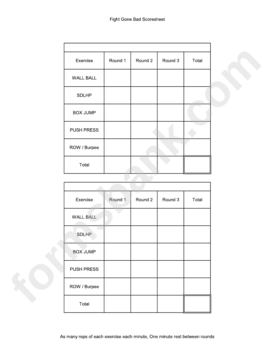 Fight Gone Bad Scoresheet