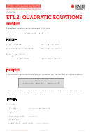 Quadratic Equations Worksheet - Rmit University - 2012 Printable pdf