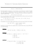 Factorizing Algebraic Expressions Worksheet
