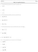 Math 110 Logarithm Worksheet Printable pdf