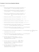Vertex Form Of Quadratic Relation Worksheet With Answer Key