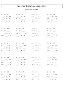 Inverse Relationships Multiplication/division Worksheet With Answer Key