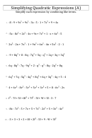 Simplifying Quadratic Expressions (A) Worksheet With Answers Printable pdf