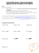 Math Packet - Entrance Into Algebra Class Worksheet