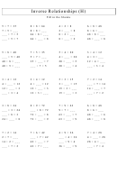 Inverse Relationships Multiplication/division Worksheet With Answer Key