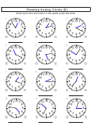 Reading Analog Clocks Worksheet With Answer Key