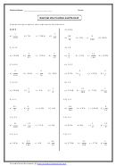 Decimal Into Fraction And Percent Worksheet With Answer Key