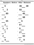 Numbers : Before - After - Between Worksheet With Answers