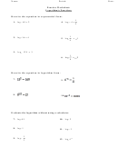 Logarithmic Functions Practice Worksheet