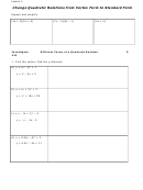 Change Quadratic Relations From Vertex Form To Standard Form Worksheet