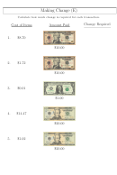 Making Change Money Worksheet With Answer Key Printable pdf