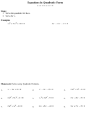 Equations In Quadratic Worksheet