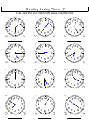 Reading Analog Clocks (c) Worksheet With Answer Key
