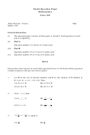Model Question Paper Mathematics Class Xii Worksheet
