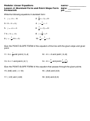 Standard Form And Point Slope Form Worksheet