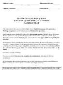 Examination For Admission Sample Test Template With Answer Key - Hunter College High School