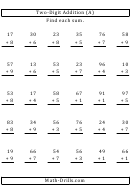 Two-digit Addition Worksheet With Answers