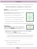 Quadratics In Vertex Form Worksheet