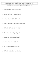 Simplifying Quadratic Expressions (a) Worksheet With Answer Key