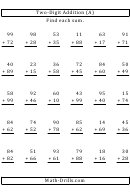 Two-digit Addition (a) Worksheet With Answer Key