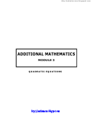 Additional Mathematics Module 3 - Quadratic Equations Worksheets With Answer Key Printable pdf