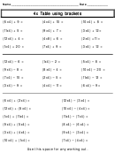 4x Multiplication Table Using Brackets Worskheet