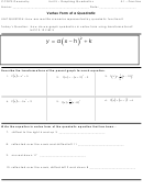 Vertex Form Of A Quadratic Worksheet - Ccgps Geometry